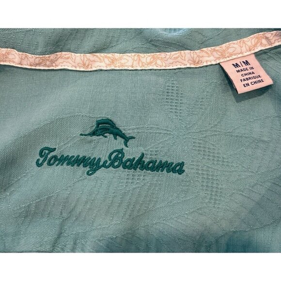 Tommy Bahama Mens Blue 100% Silk Aqua Blue Original Fit Palm Tree Fish Shirt Med - Picture 6 of 7